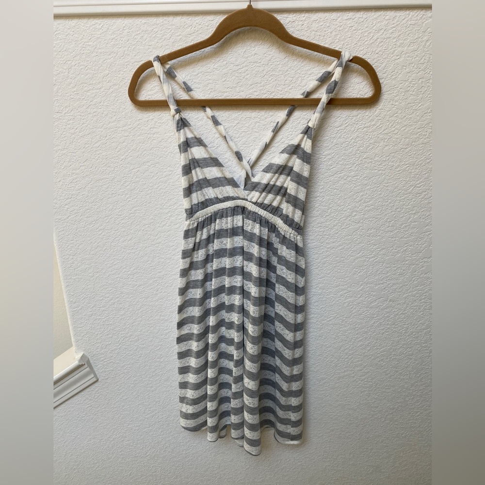 Xhilaration Swim Cover Up Dress - Criss Cross Back - Gray/White Stripe - Size M